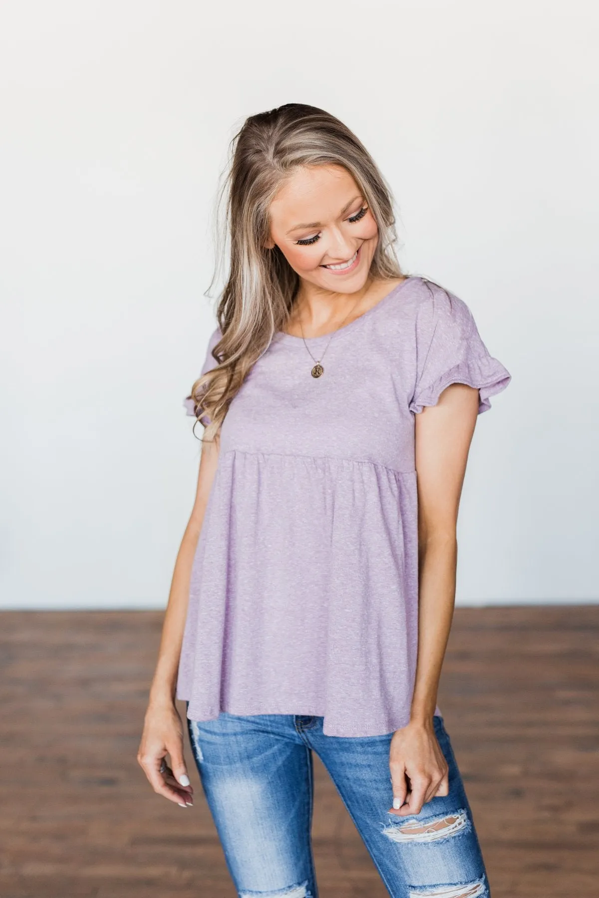 Write This Down Babydoll Top- Heathered Lilac