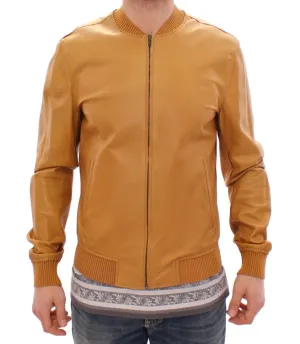 Yellow Leather Silk Jacket Coat