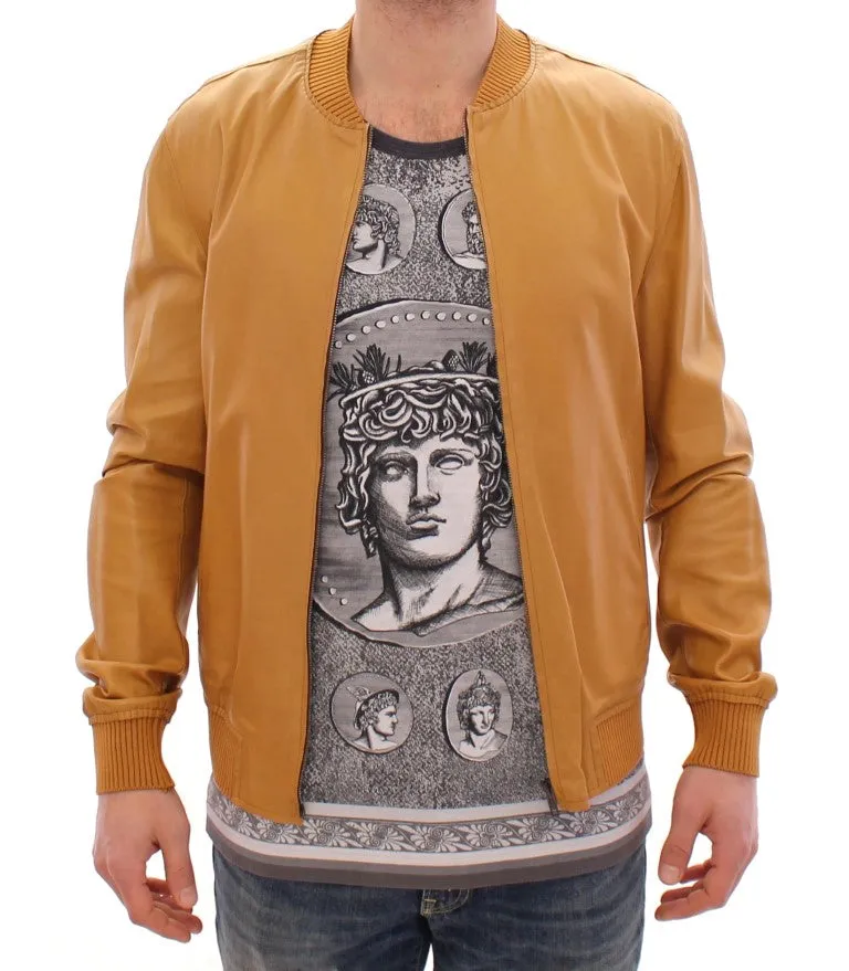 Yellow Leather Silk Jacket Coat