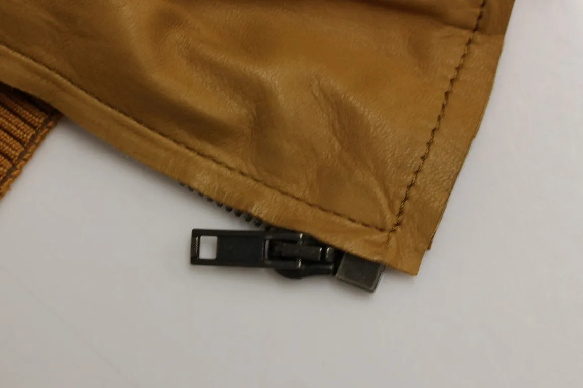 Yellow Leather Silk Jacket Coat